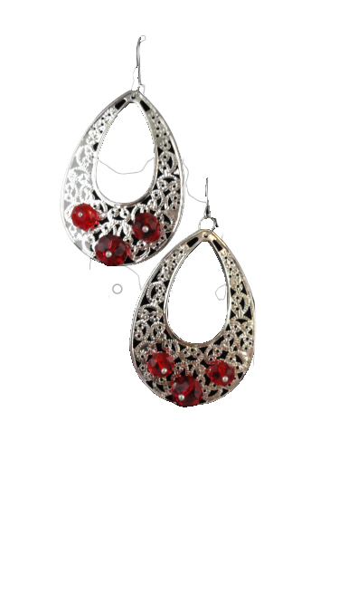 Earrings Silver with Red Crystal Beads (SKU 004000-50)