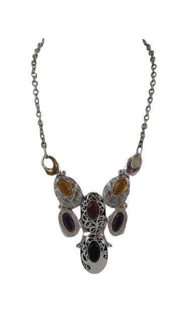 Necklace Silver with Multiple Colored Stones (SKU 004001-35)