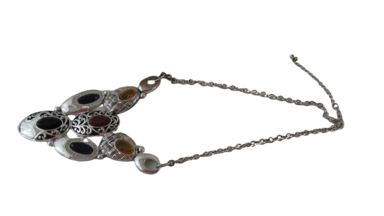 Necklace Silver with Multiple Colored Stones (SKU 004001-35)