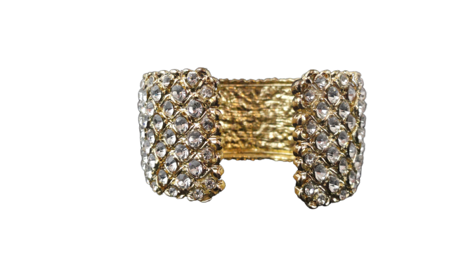 Load image into Gallery viewer, Bracelet Cuff Gold with Clear Crystals (SKU 004001-44)
