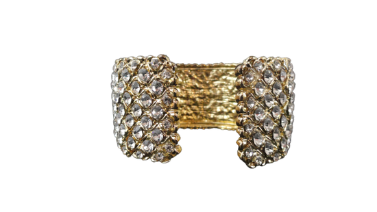 Load image into Gallery viewer, Bracelet Cuff Gold with Clear Crystals (SKU 004001-44)
