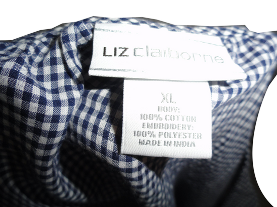 Liz Claiborne Top Navy Blue & White Checkered Size XL (SKU 000268-4)