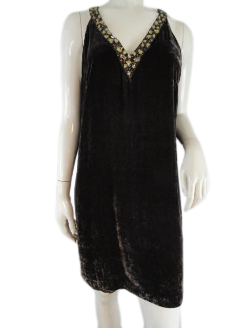 Boston Proper Dress Brown Velvet Embellished Size Med SKU 000076