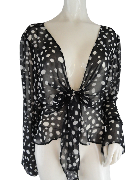 Load image into Gallery viewer, Forever 21 90&amp;#39;s Top Black White Polka Dot Ruffle Size 3X SKU 000101
