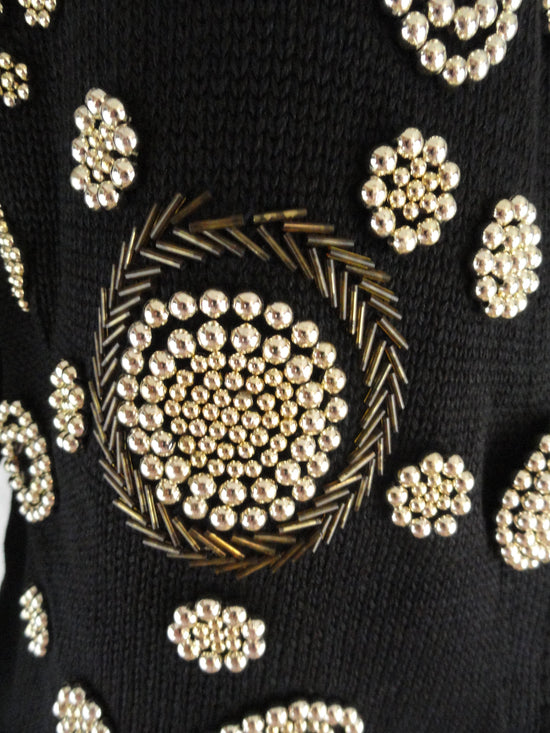 Victoria Harbot Sweater Black Beaded Embellished Size M (SKU 000273-1)
