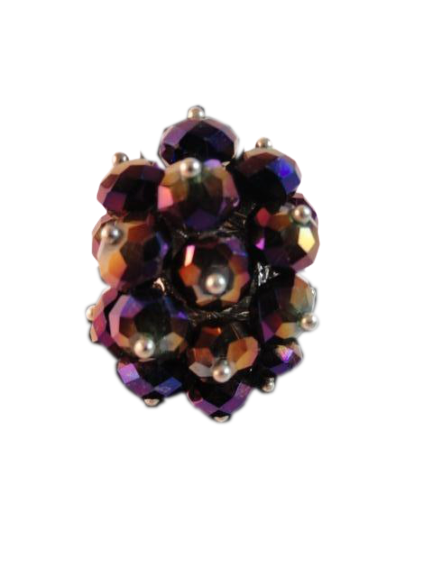 Ring Adjustable Silver with Purple Beads (SKU 004000-37)