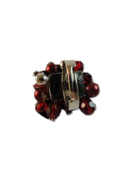 Ring Adjustable Red & Silver Beads (SKU 004000-38)