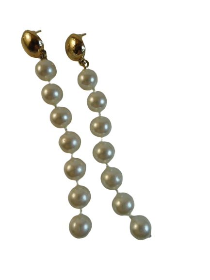 Earrings Pierced Dangly Gold & Pearls (SKU 004003-4)