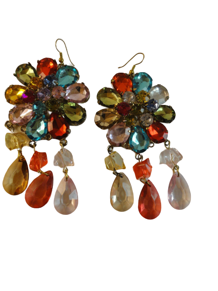 Load image into Gallery viewer, Earrings Dangly Flower Multi Colored (SKU 004003-6)
