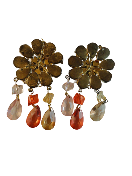 Load image into Gallery viewer, Earrings Dangly Flower Multi Colored (SKU 004003-6)
