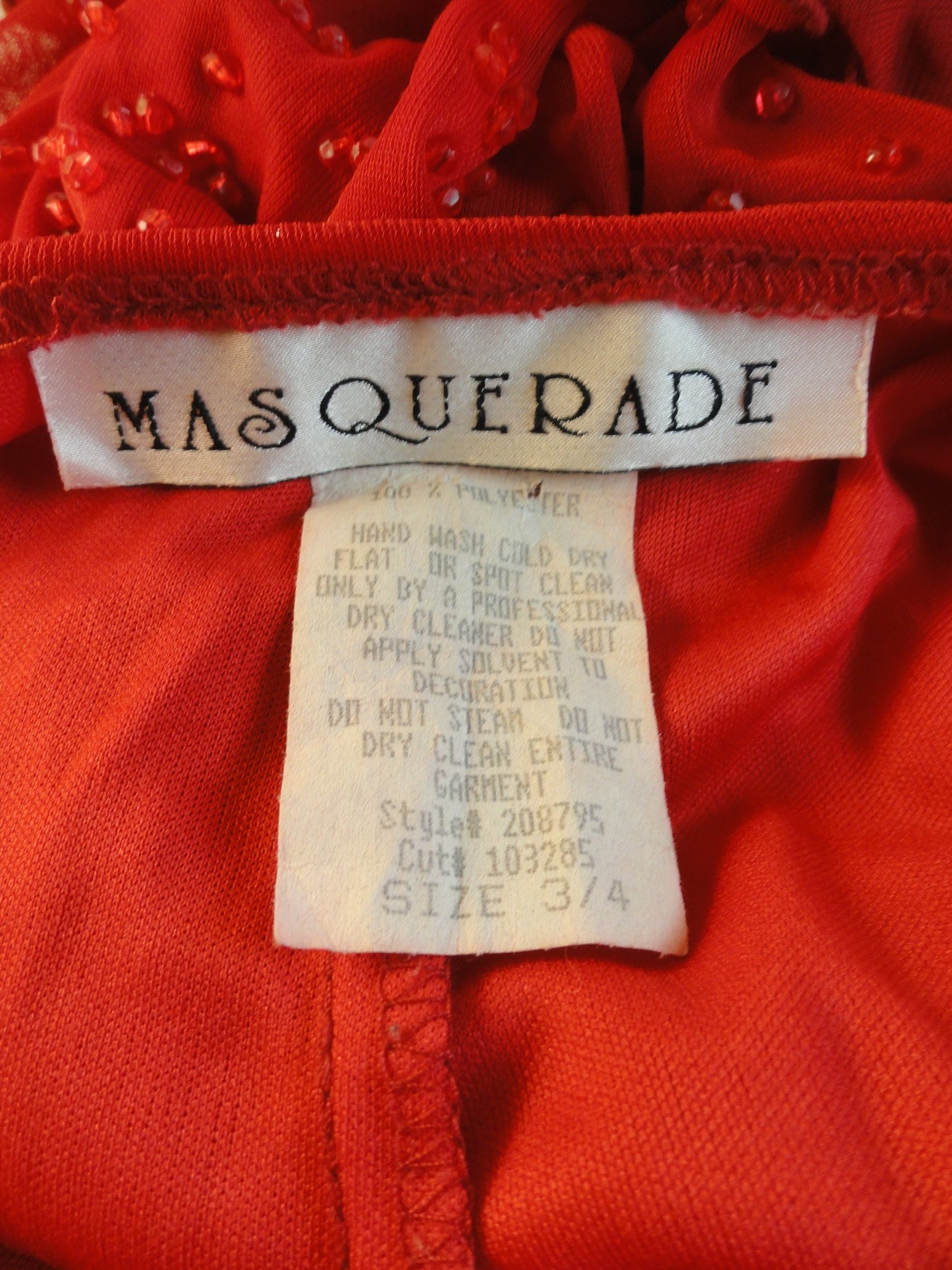 Masquerade 90's Dress Red Beaded Sz 3/4 SKU 000087