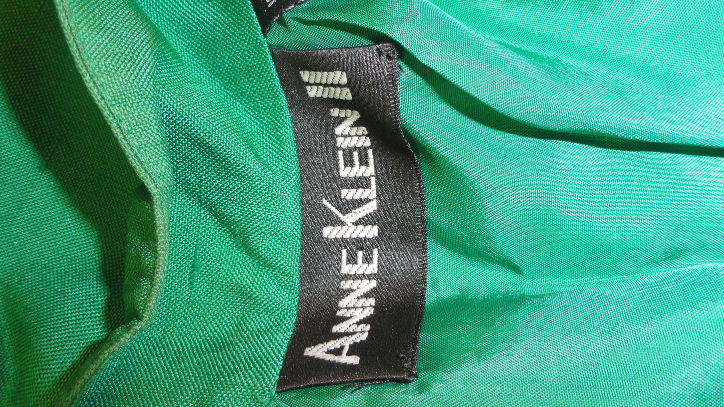 Anne Klein II 70's  Emerald Green 100% Silk Long Sleeve Blazer Size XS SKU000151