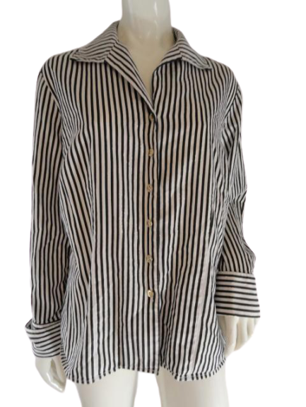 Load image into Gallery viewer, Jones NY 70&amp;#39;s Striped Blouse Black Size 1X SKU 000196-9
