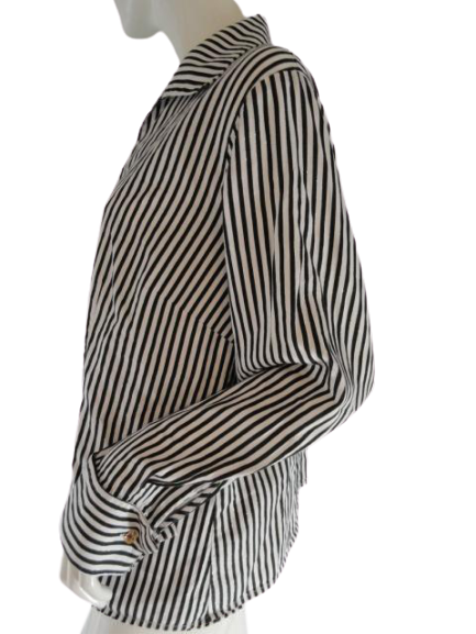 Load image into Gallery viewer, Jones NY 70&amp;#39;s Striped Blouse Black Size 1X SKU 000196-9
