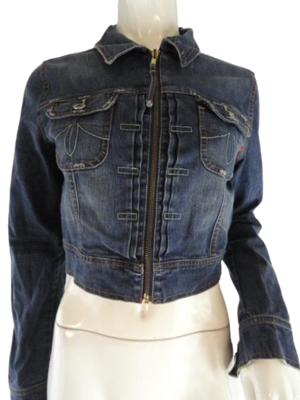 Load image into Gallery viewer, Level 99 90&amp;#39;s Cropped Denim Jacket Blue Size M SKU 000058

