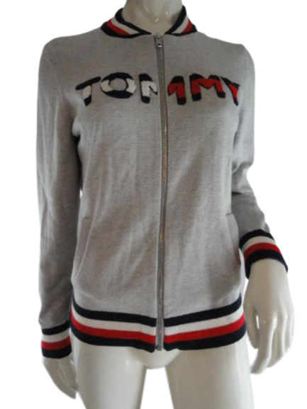 Tommy Hilfiger 80's Long Zip UP Sweater Gray Size M SKU 000090