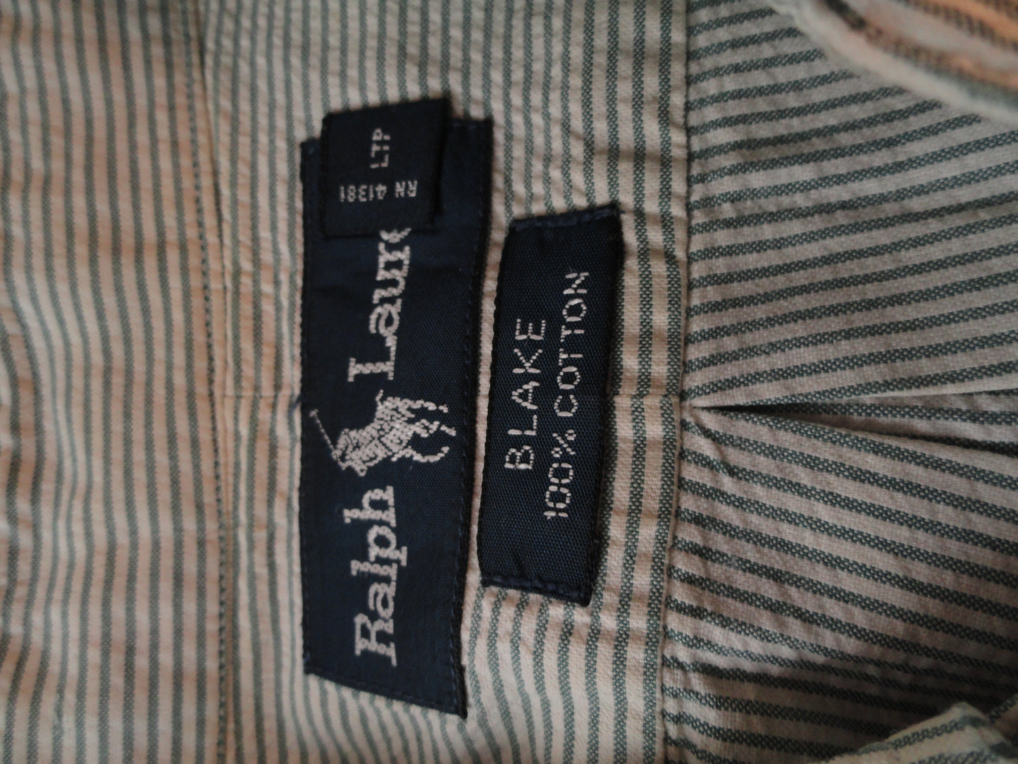 MENS Ralph Lauren 60's Green and White Pin Striped Short Sleeve Button Down Shirt Size XL SKU 000160