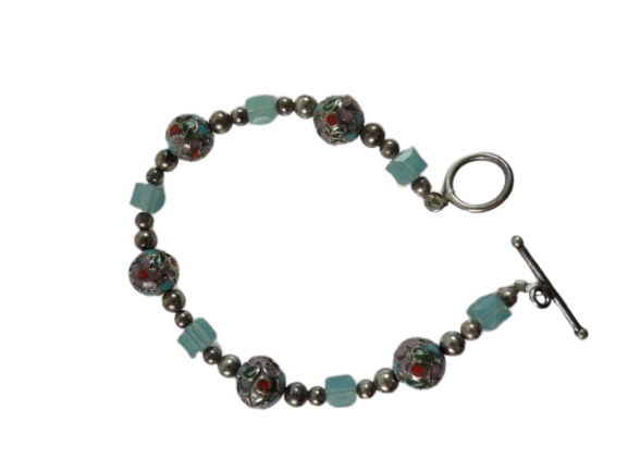 Load image into Gallery viewer, Bracelet Light Blue Crystals, Silver Beads SKU 004003-11
