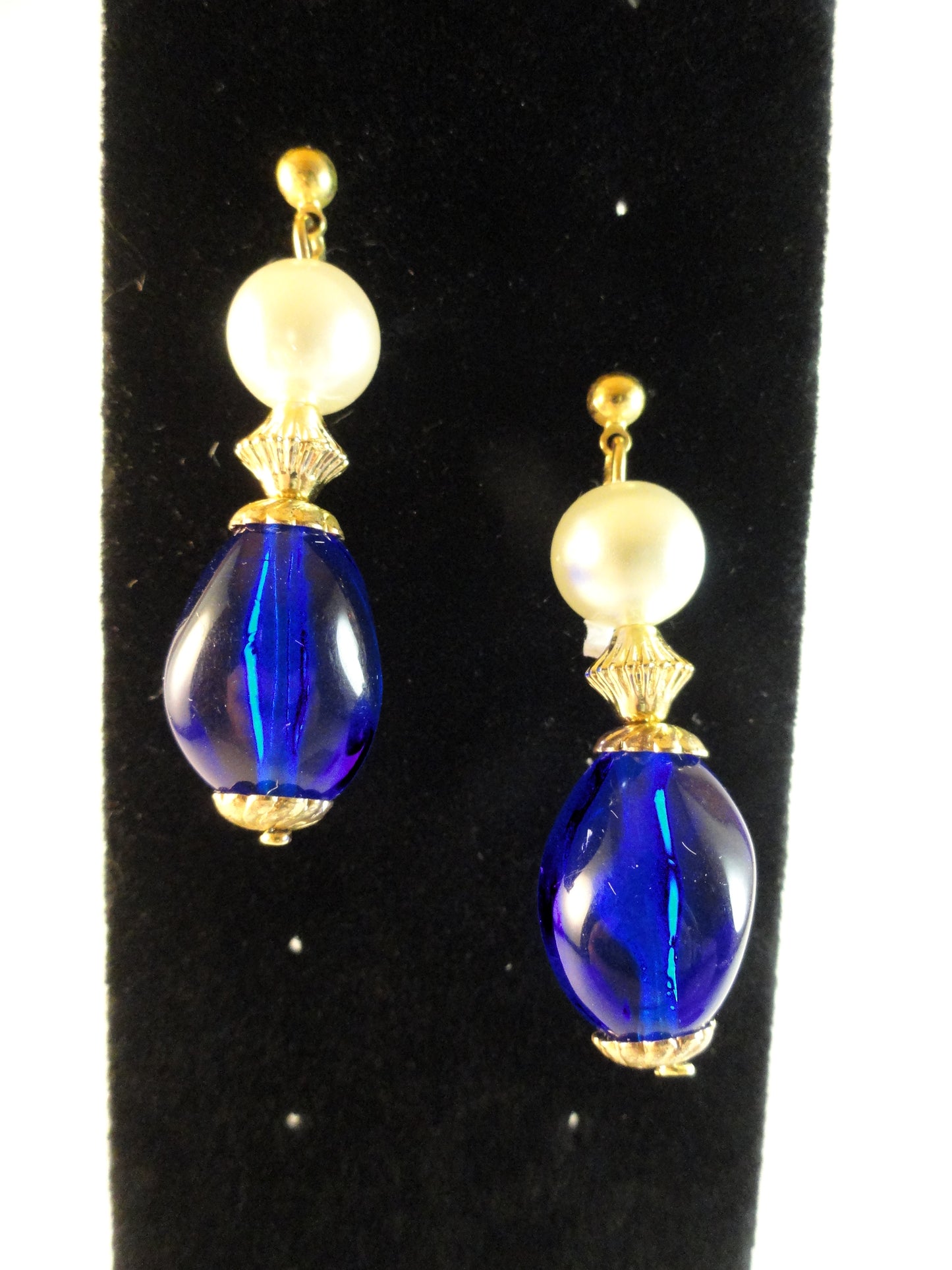 Earrings Dangly Blue, White & Gold SKU 004004-2