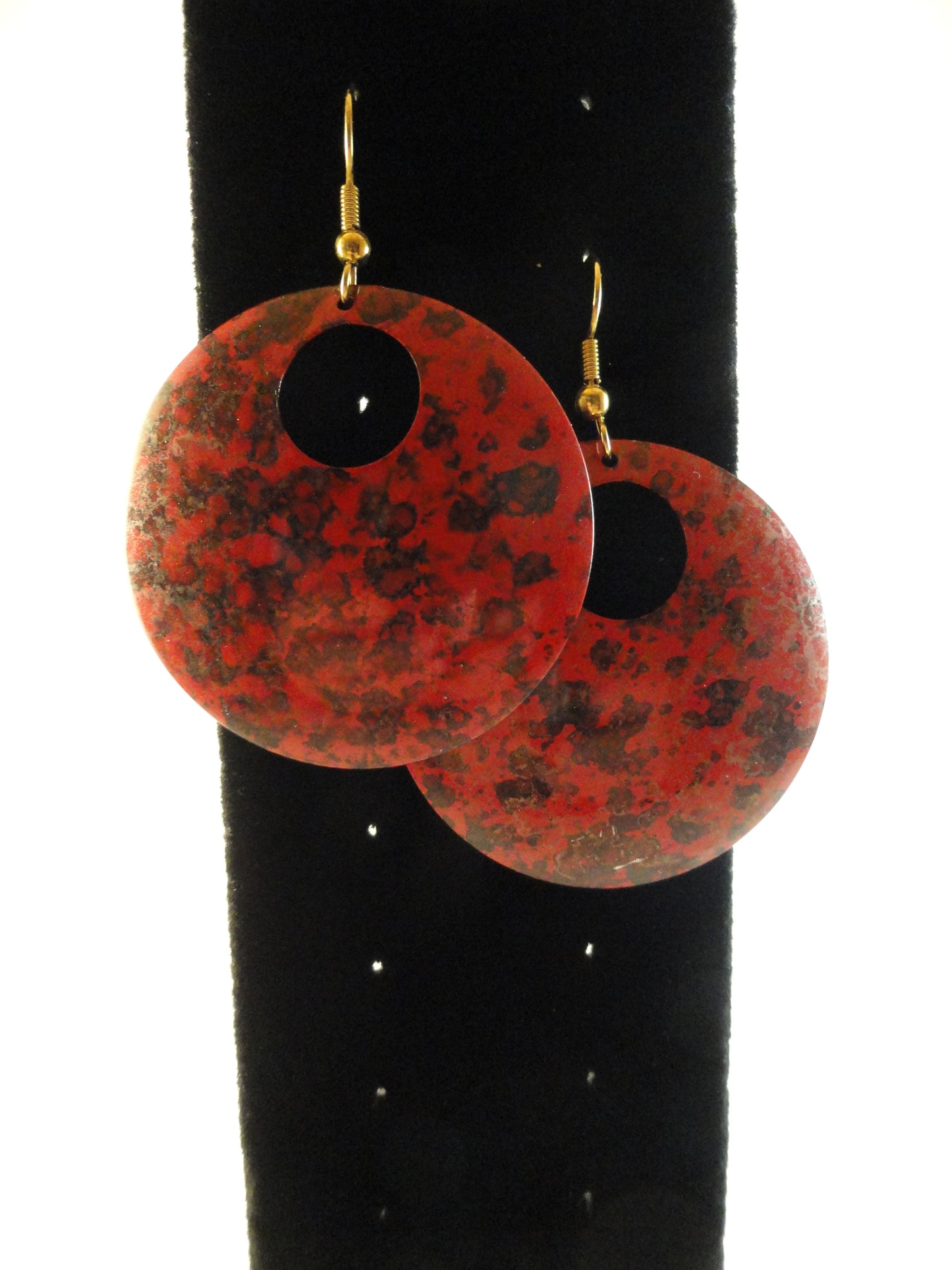 Earrings Large Dangly Discs Red, Black SKU 004004-3
