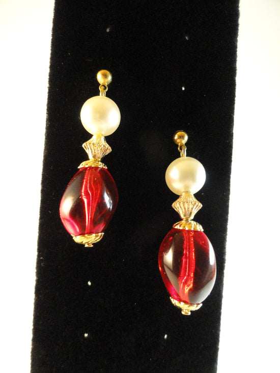 Earrings Dangly Red, White & Gold SKU 004004-5