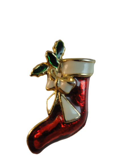 Load image into Gallery viewer, Pin Christmas Stocking Red, White, Gold SKU 004010-4
