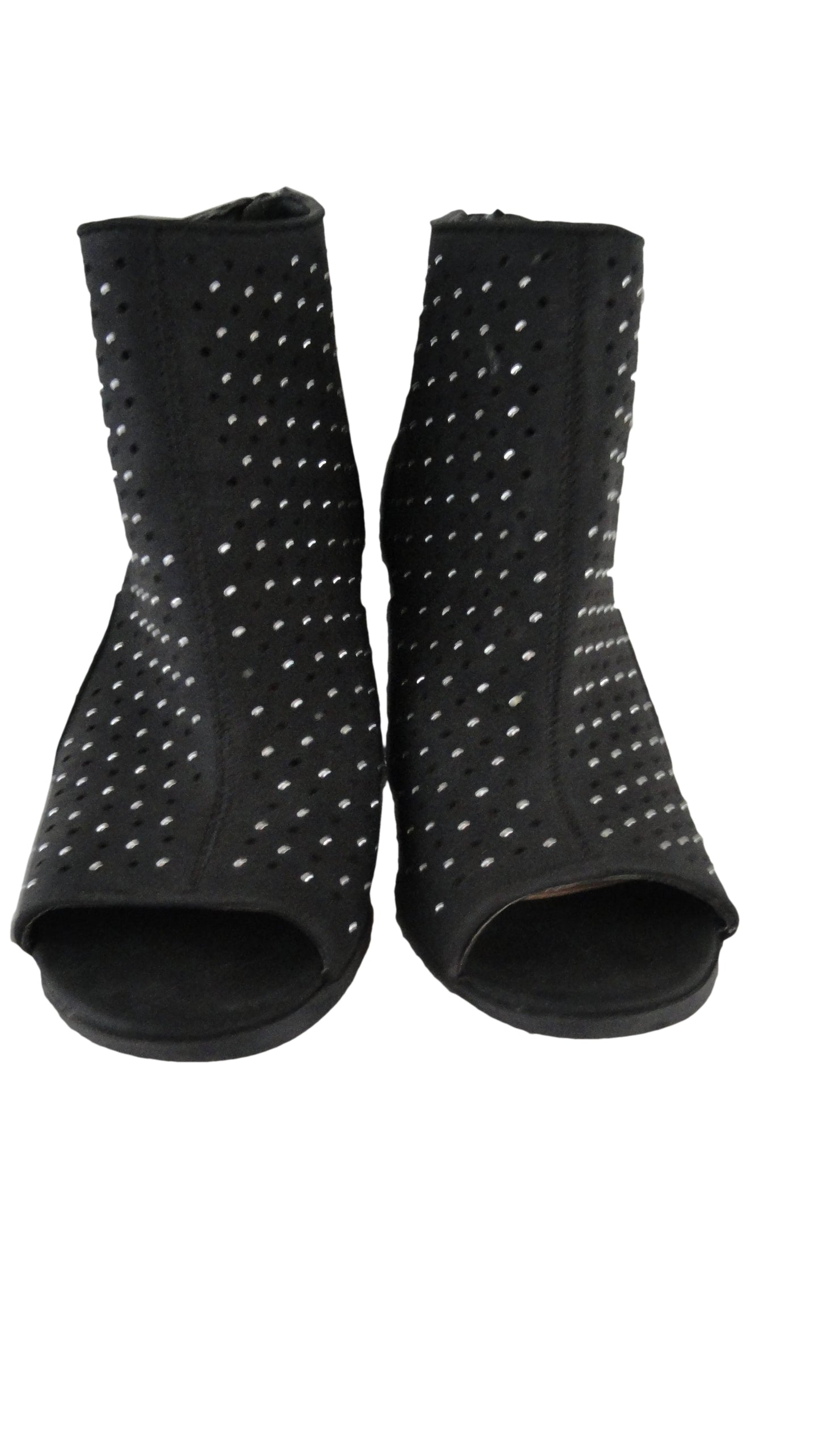 C Ankle Block Heel Booties Black with Silver Rhinestone Studs Size 3M SKU 000277-3