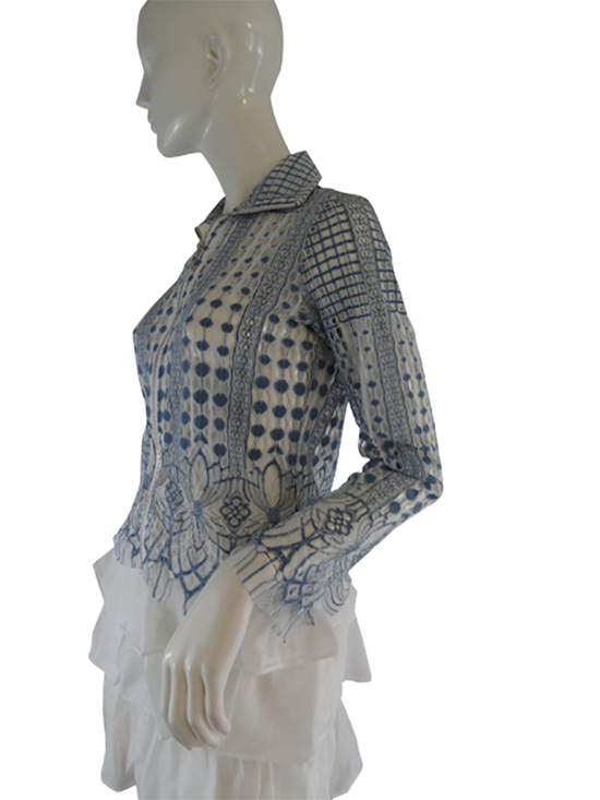 Load image into Gallery viewer, Alberto Makali Top Blue/White Size XS SKU 000167

