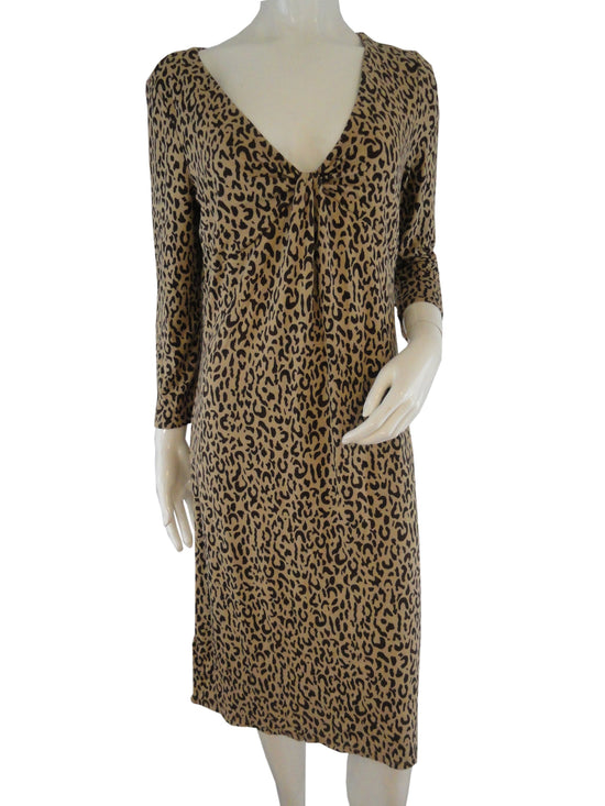 Load image into Gallery viewer, Ann Taylor Loft light brown with dark brown design Dress Size 10 SKU 000125
