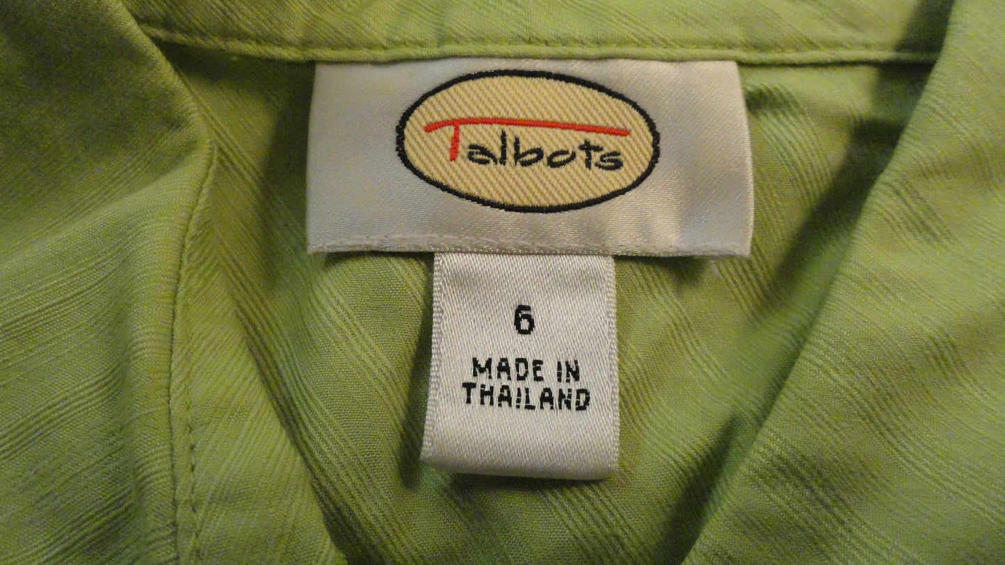 Talbots Lime Green Long Sleeve Shirt with Full Button Down Closure 100% Cotton Size 6 SKU 000170
