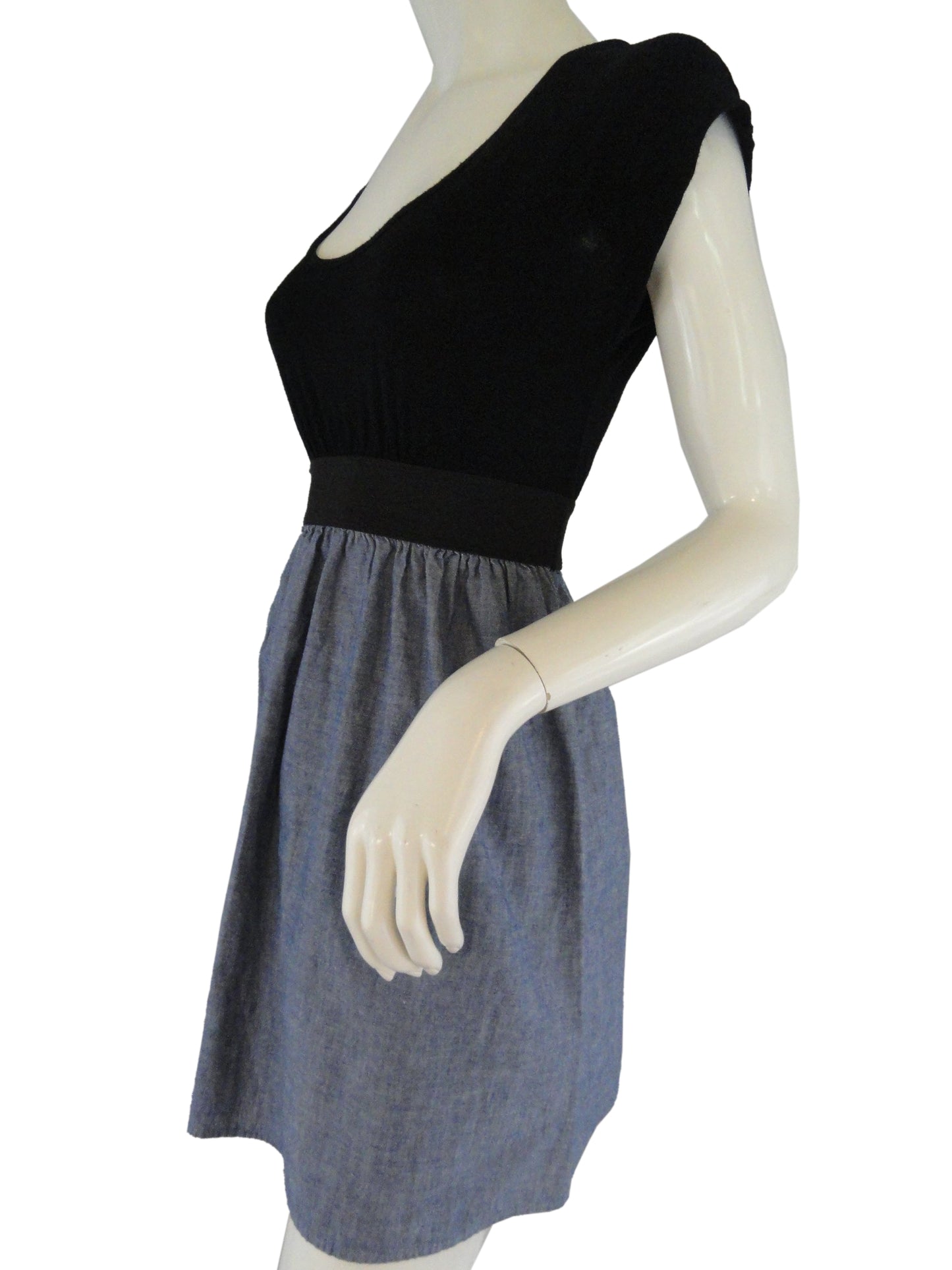 Load image into Gallery viewer, Blue Denim Dress with Black Size Extra Small SKU 001003

