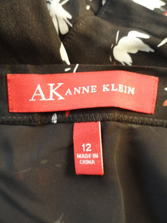 Anne Klein Black Silk Skirt with Floral Print Size 12 SKU 000094