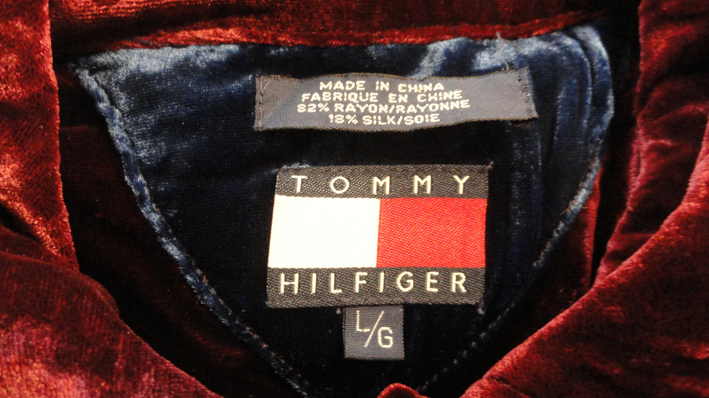 Tommy Hilfiger 70's Burgundy Velour Long Sleeve Shirt Large SKU 000173
