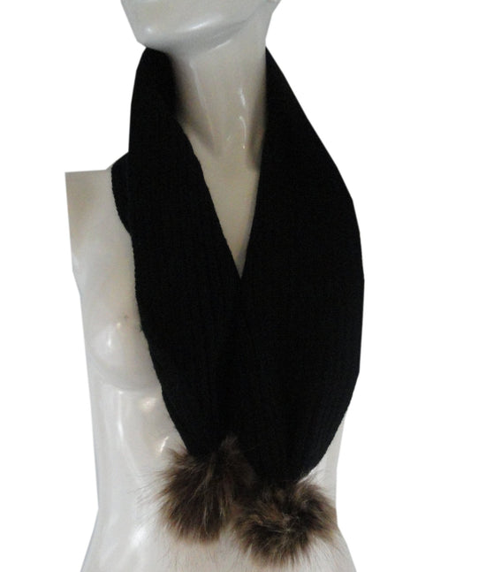 Load image into Gallery viewer, Black Scarf with Fox Fur on each end SKU 000140
