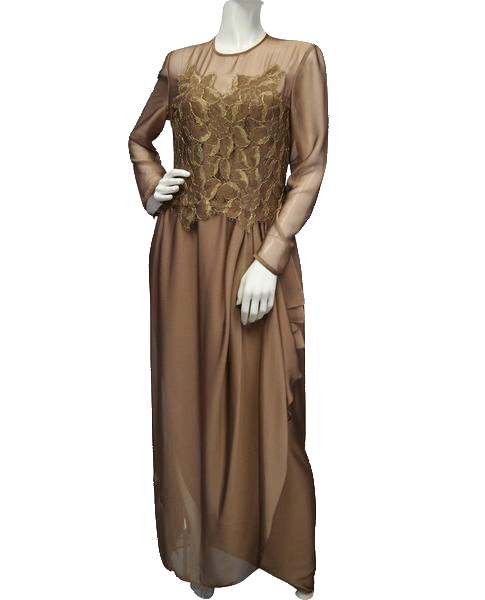 SOLD 1/29/22 (P) Victor Costa Vintage 1990's Elegant Bronze Evening Gown Sz 12 NWT SKU 000079