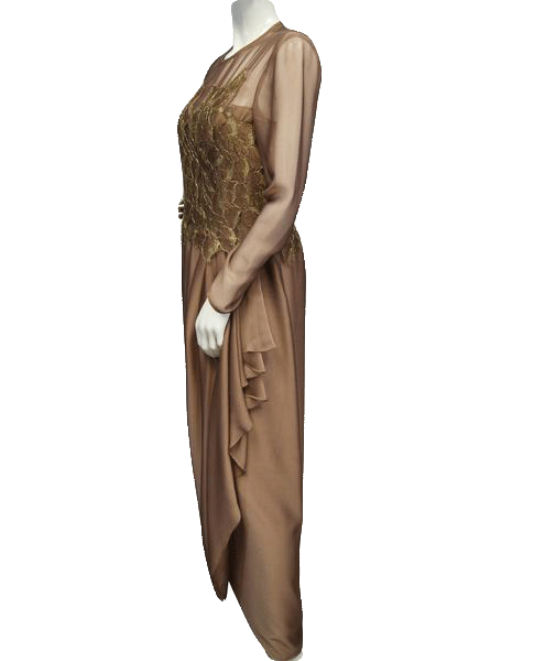 SOLD 1/29/22 (P) Victor Costa Vintage 1990's Elegant Bronze Evening Gown Sz 12 NWT SKU 000079