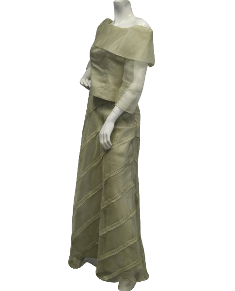 Chetta B 70's Lavish Green Silk Top and Skirt Set Size 4 SKU 000065