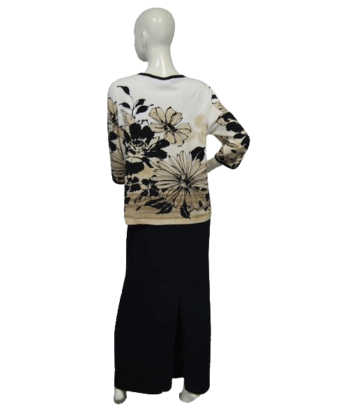 Load image into Gallery viewer, Alfred Dunner 60&amp;#39;s Tan Black White Flower Shirt Size Medium SKU 000051

