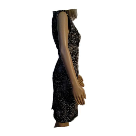 Calvin Klein 70's Dress Beige & Black Animal Print Size 4P SKU 000231-4