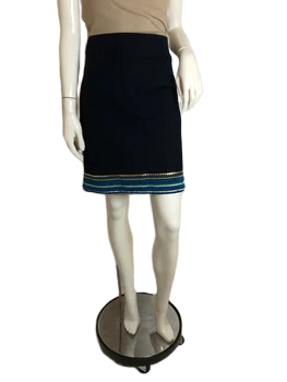 Talbots Skirt Navy Blue Embellished Hem Trim Size 6 SKU 000054