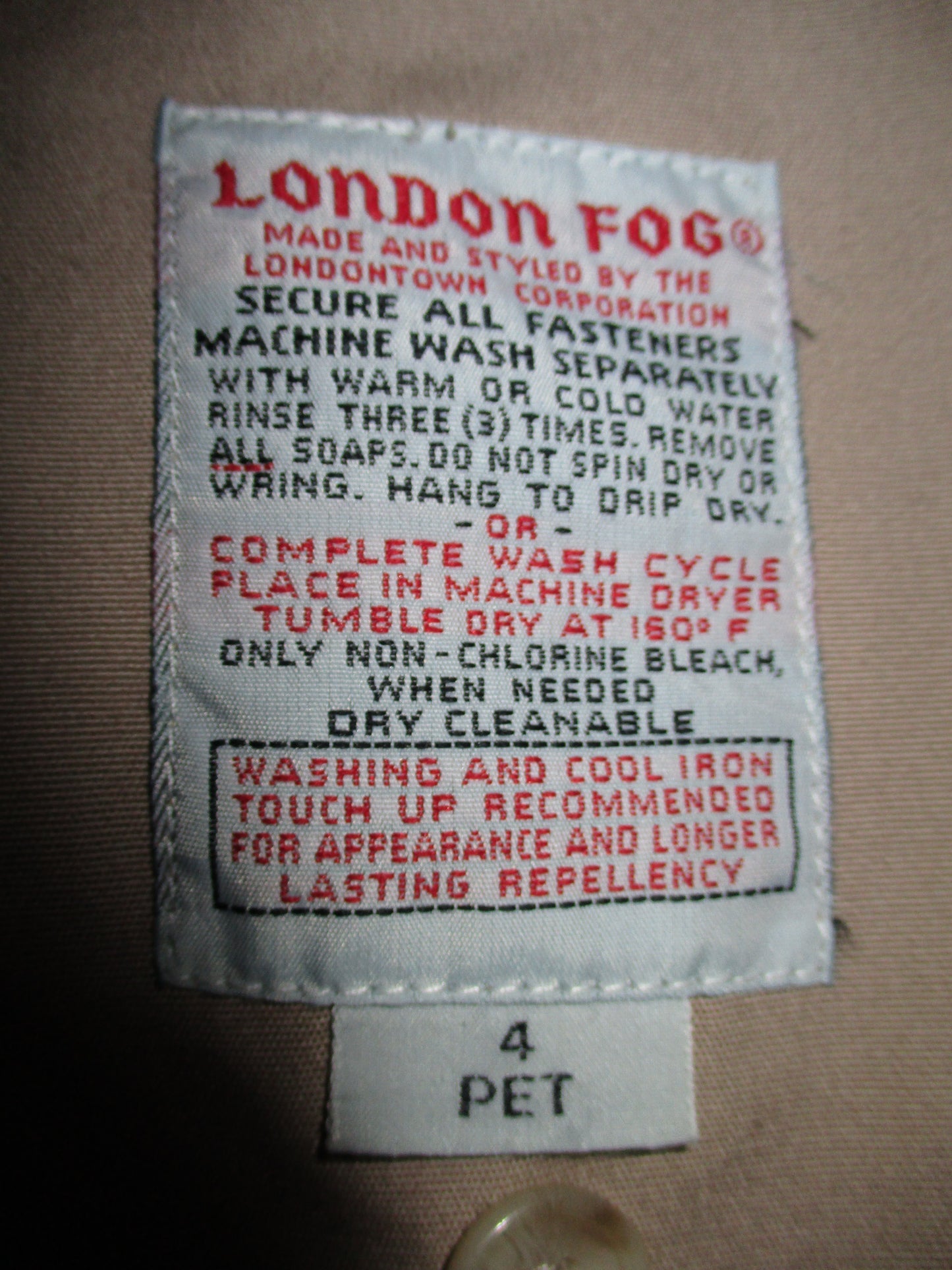 LONDON FOG Coat Beige Size 4 Petite SKU 000245-3