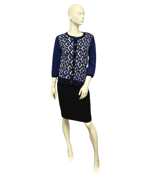 Isaac Mizrahi 80's Blue Patterned Button Up Sweater Size Small SKU 000051