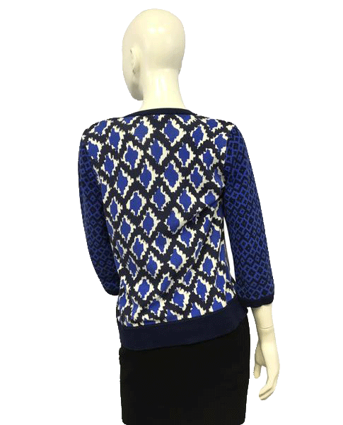 Isaac Mizrahi 80's Blue Patterned Button Up Sweater Size Small SKU 000051