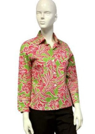 Load image into Gallery viewer, IZOD 70&amp;#39;s Pink and Green Field of Florals Blouse Size Small SKU 000051
