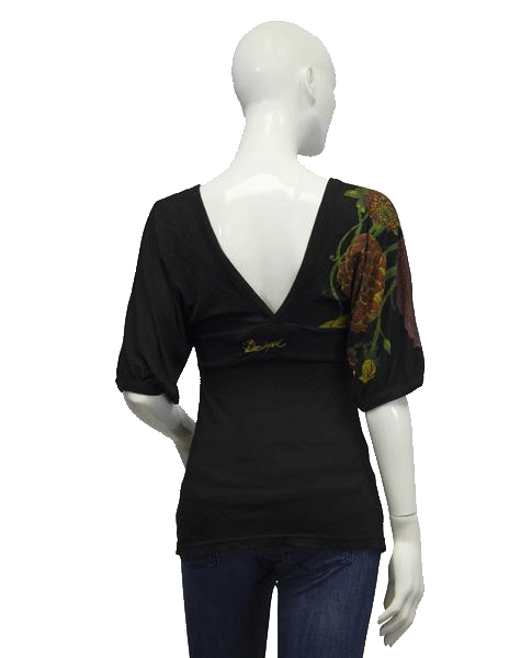 Desigual 2002 Top Black with Floral Print Size Small SKU 000047
