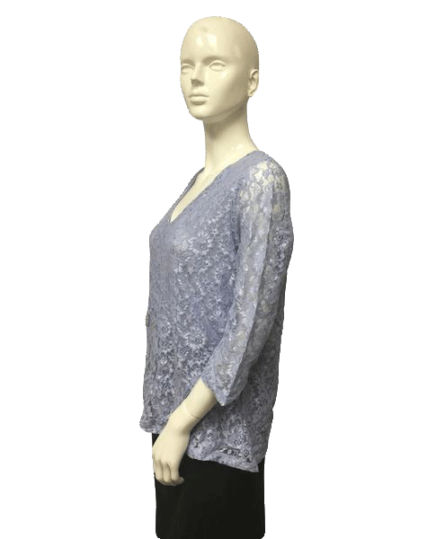Load image into Gallery viewer, Motto 80&amp;#39;s Top Light Blue Lace Size Large SKU 000023

