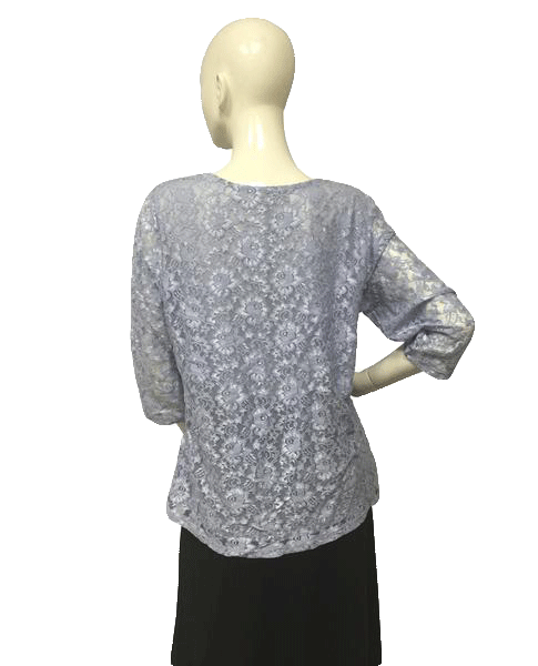 Load image into Gallery viewer, Motto 80&amp;#39;s Top Light Blue Lace Size Large SKU 000023

