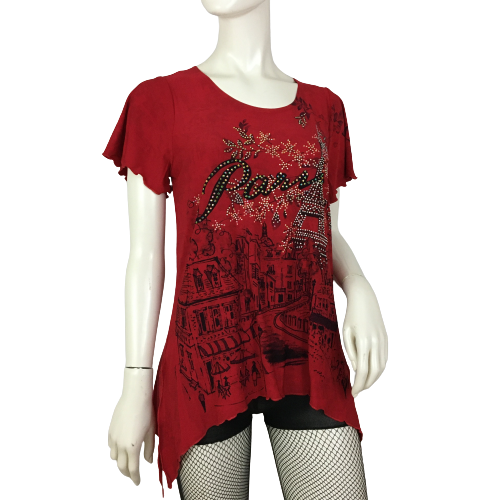 SOLD Jostar Women's Top Red & Black Embellished Size S SKU 000089-1