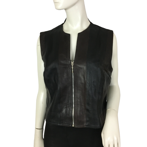 B & J Leather Vest Black & Brown Size XL SKU 000018-1