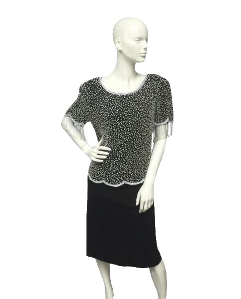 Load image into Gallery viewer, Laurence Kazar Top Black Embellished with Pearls Sz M (SKU 000022)
